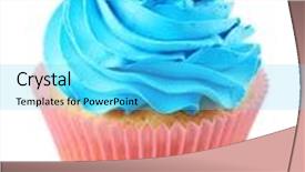  Presentation with cupcake - Slide deck with birthday cupcake isolated on white background and a cyan colored foreground