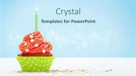  Presentation with birthday greetings - Cool new slide deck with birthday-cupcake-with-burning-candle backdrop and a cool aqua colored foreground