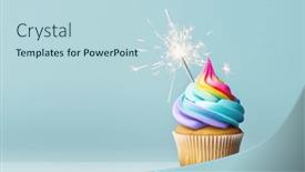  Presentation with colorful celebration - Slides featuring birthday-cupcake-with-colorful-rainbow background and a light blue colored foreground