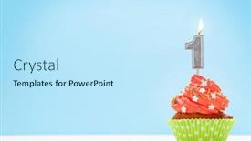  Presentation with birthday greetings - Amazing slide set having birthday-cupcake-with-number-one backdrop and a sky blue colored foreground