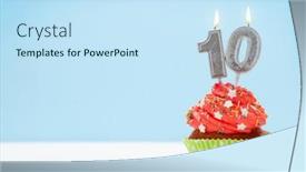  Presentation with birthday greetings - PPT theme enhanced with birthday-cupcake-with-number-ten background and a sky blue colored foreground