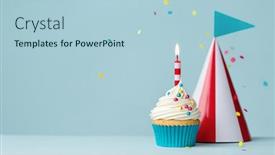  Presentation with birthday party - Presentation theme featuring birthday-cupcake-with-one-birthday background and a light blue colored foreground