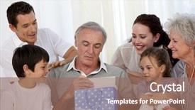  Presentation with grandfather - Amazing PPT theme having birthday dad - family giving to grandfather backdrop and a coral colored foreground