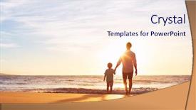  Presentation with father birthday - Amazing PPT theme having birthday dad - father and son holding hands backdrop and a sky blue colored foreground