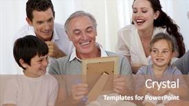  Presentation with family photo - Slide set consisting of birthday dad - grandfather looking at a photo background and a coral colored foreground