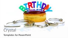  Presentation with birthday party - Slide set with birthday-donut-cream-filled-chocolate background and a white colored foreground