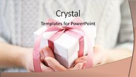  Presentation with gift ribbon - PPT layouts featuring birthday gifts - female hands holding beautiful small background and a light gray colored foreground