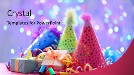  Presentation with birthday party - Slides with birthday gifts - party hats and other stuff background and a light blue colored foreground