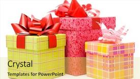  Presentation with tv show studio camera - PPT layouts with birthday gifts - three gift box studio shot background and a yellow colored foreground