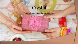  Presentation with hands holding - Presentation theme featuring birthday girl - female hands holding gift close-up background and a coral colored foreground