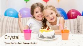  Presentation with retirement party invitation 65th birthday - Slide set consisting of birthday girl and her friend background and a cream colored foreground