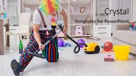  Presentation with clown - Colorful presentation design enhanced with guitar birthday - funny clown doing cleaning backdrop and a  colored foreground
