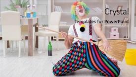  Presentation with home cleaning service - Beautiful PPT theme featuring guitar birthday - funny clown doing cleaning backdrop and a  colored foreground