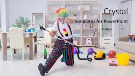  Presentation with home cleaning service - Slides enhanced with guitar birthday - funny clown doing cleaning background and a  colored foreground