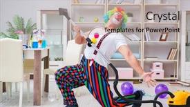  Presentation with home cleaning service - Amazing PPT theme having guitar birthday - funny clown doing cleaning backdrop and a  colored foreground