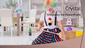  Presentation with home cleaning service - Slides consisting of guitar birthday - funny clown doing cleaning background and a  colored foreground