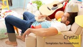  Presentation with tired - Audience pleasing presentation theme consisting of king birthday - tired drunk man after party backdrop and a coral colored foreground