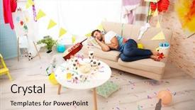  Presentation with tired - Presentation having guitar birthday - tired drunk man after party background and a lemonade colored foreground