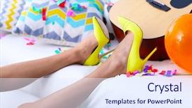  Presentation with party - Beautiful presentation theme featuring guitar birthday - tired woman after party backdrop and a sky blue colored foreground