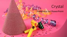  Presentation with pink birthday - Amazing presentation design having birthday hat with serpentine streamer backdrop and a coral colored foreground