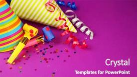  Presentation with streamer - Cool new slides with birthday hats with serpentine streamer backdrop and a purple colored foreground