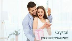  Presentation with giving - Cool new presentation theme with birthday husband - handsome young man giving present backdrop and a sky blue colored foreground