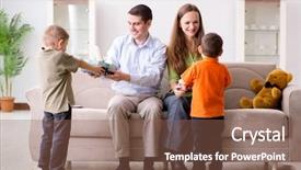  Presentation with parents - Colorful presentation design enhanced with birthday husband - young parents giving out christmas backdrop and a violet colored foreground