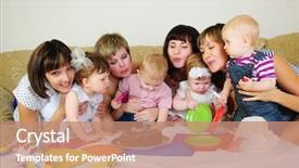  Presentation with children birthday - Theme having birthday love - mothers and their children gathered background and a coral colored foreground