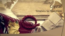  Presentation with knitted knitting needle - Colorful PPT theme enhanced with birthday november - autumn still life knitted cap backdrop and a  colored foreground