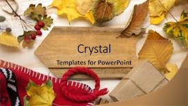  Presentation with autumn leaves - Theme featuring birthday november - autumn still life knitted cap background and a  colored foreground