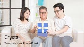  Presentation with family day - PPT theme enhanced with birthday old man - happy father day dad receiving background and a lemonade colored foreground