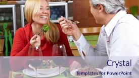  Presentation with old couple - Beautiful presentation theme featuring birthday old man - happy senior couple having dinner backdrop and a lemonade colored foreground