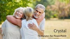  Presentation with friends - Amazing presentation theme having birthday old man - happy senior friends hugging each backdrop and a lemonade colored foreground