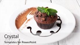  Presentation with muffin - Cool new PPT theme with birthday paperplate - chocolate muffin with chocolate sauce backdrop and a light gray colored foreground