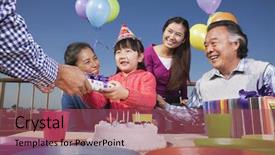  Presentation with birthday - Beautiful slide deck featuring birthday part multi-generation family backdrop and a violet colored foreground