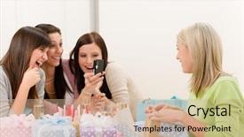  Presentation with birthday party - Presentation with birthday party - cheerful woman take photo with camera celebrating background and a coral colored foreground