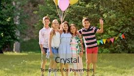  Presentation with kids birthday - Slides having birthday party at summer park background and a  colored foreground