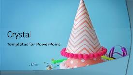  Presentation with birthday party - Beautiful slide deck featuring birthday party caps on color backdrop and a light blue colored foreground