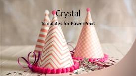  Presentation with party invitation - Beautiful presentation theme featuring birthday party caps on wooden backdrop and a coral colored foreground