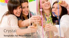  Presentation with birthday celebration - Beautiful presentation featuring birthday party celebration - four woman with confetti have fun focus on glasses backdrop and a lemonade colored foreground