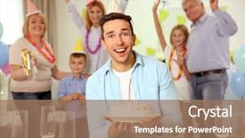  Presentation with father birthday - Colorful slide set enhanced with birthday party father with cake backdrop and a coral colored foreground