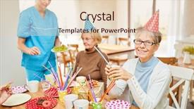  Presentation with retirement party - Slide set with birthday party in a retirement background and a lemonade colored foreground