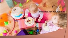  Presentation with birthday cake - Audience pleasing PPT theme consisting of birthday-party-in-kindergarten backdrop and a coral colored foreground