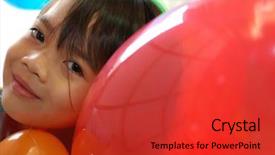  Presentation with birthday invitation - Amazing slides having birthday party invitation - little girl with balloons red backdrop and a red colored foreground