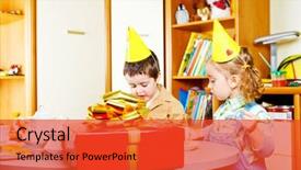  Presentation with birthday kids - Presentation theme with birthday party in a kids' background and a red colored foreground