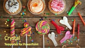  Presentation with birthday invitation - PPT theme with birthday party objects on wooden background and a tawny brown colored foreground