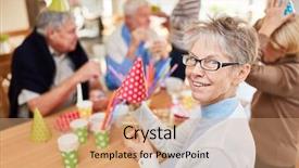  Presentation with retirement party - PPT theme consisting of birthday party together at retirement background and a coral colored foreground