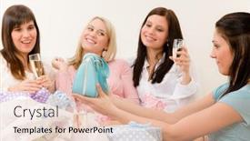  Presentation with celebrate - Amazing PPT layouts having birthday party - woman unwrap present celebrate with champagne backdrop and a lemonade colored foreground