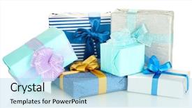  Presentation with bright colorful candy isolated - PPT theme having birthday present - pile of colorful gifts boxes background and a  colored foreground