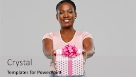  Presentation with pink birthday - Colorful slide deck enhanced with birthday-present-and-people-concept backdrop and a light gray colored foreground